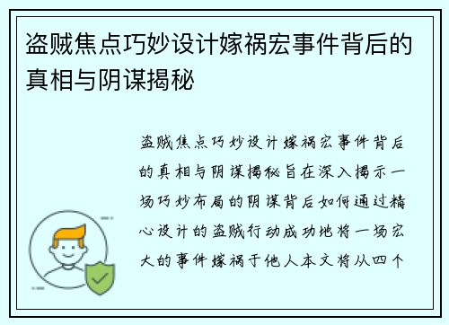 盗贼焦点巧妙设计嫁祸宏事件背后的真相与阴谋揭秘